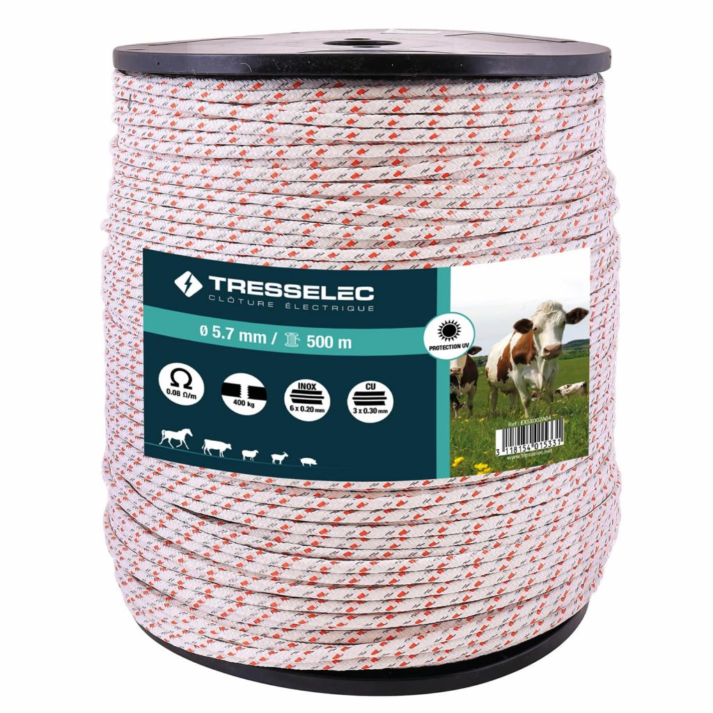 Corde éléctrique 5,7mm - Bobine de 500m - Blanc/Orange