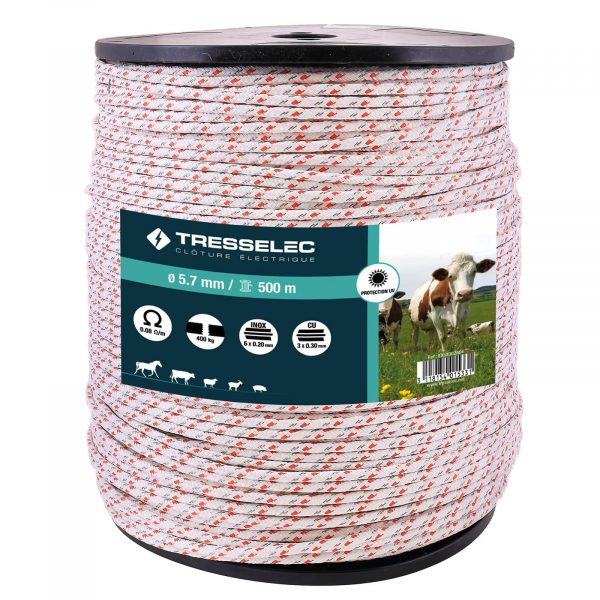 Corde éléctrique 5,7mm - Bobine de 500m - Blanc/Orange