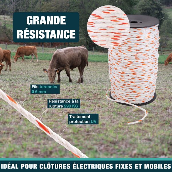 Bobine cordon éléctrique orange 200m Tresselec haute résistance